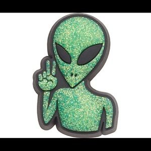 Green glitter peace alien crocs jibbitz